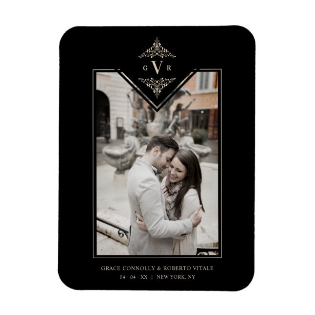 Black Sophisticate Flourish Chic Golden Initials Magnet (Vertical)