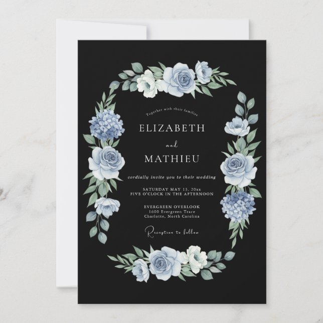 Black Sophisticated Midnight Wedding Invitation (Front)