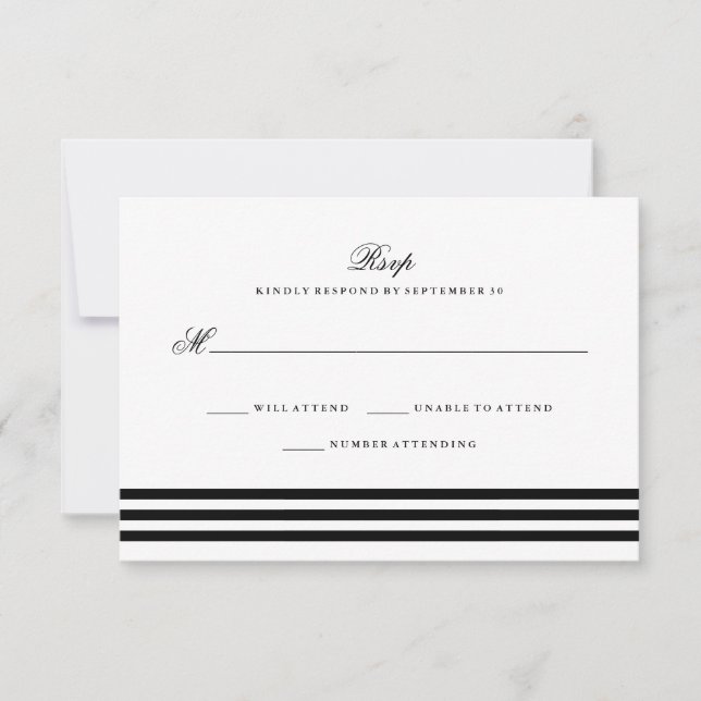 Black Sophisticated Stripes Wedding RSVP Card (Front)