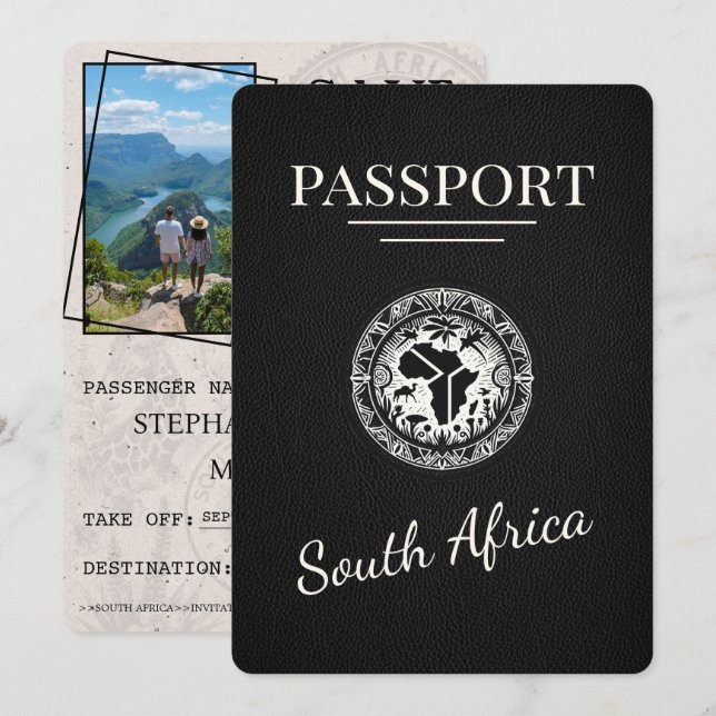 Black South Africa Passport Save The Date (Front/Back)