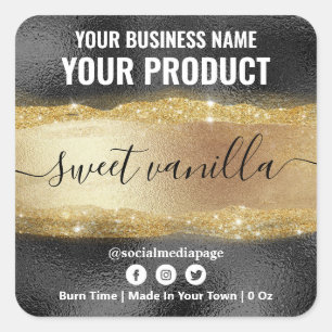 Black Soy Candle Labels With Gold Ink And Glitter