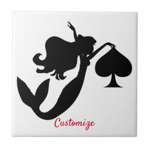 Black Spade Mermaid Silhouette Thunder_Cove  Ceramic Tile
