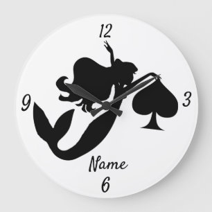 Black Spade Mermaid Silhouette Thunder_Cove Large Clock