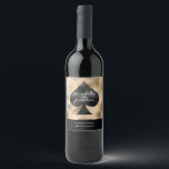 Black Spade on Gold Wine Label<br><div class="desc">This custom wine bottle label features a poker or playing card theme for a Las Vegas or casino wedding. An image of a black spade in printed in the centre with a gold background. Two sample names are printed across the spade with a sample wedding date printed below.</div>