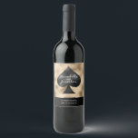 Black Spade on Gold Wine Label<br><div class="desc">This custom wine bottle label features a poker or playing card theme for a Las Vegas or casino wedding. An image of a black spade in printed in the centre with a gold background. Two sample names are printed across the spade with a sample wedding date printed below.</div>