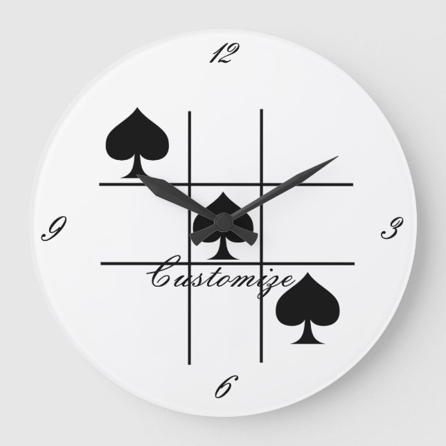 Black Spades Tic Tac Toe Thunder_Cove Large Clock (Front)