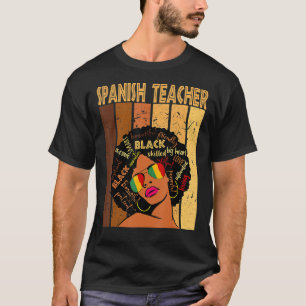 Black Spanish Teacher Afro African American Black  T-Shirt