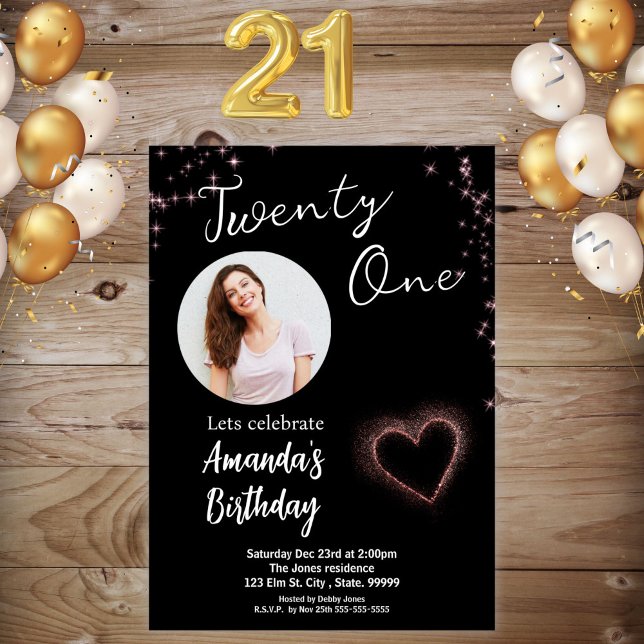 Black Sparkle 21st Birthday Invitation  (Creator Uploaded)
