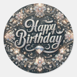 Black sparkle birthday sticker
