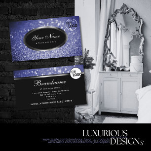 Black Sparkle Blue Glitter Silver Oval Shape Logo Business Card