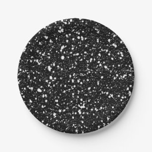 Black Sparkle Glitter Glam Custom Party Paper Plate