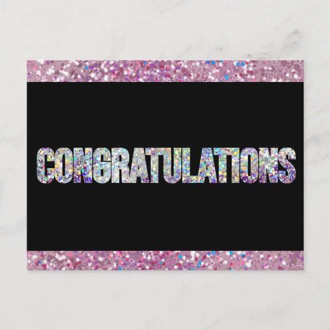 Black sparkle glitter silver Congratulations Postcard (Front)