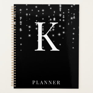 Black Sparkle Modern Glam Monogram Planner