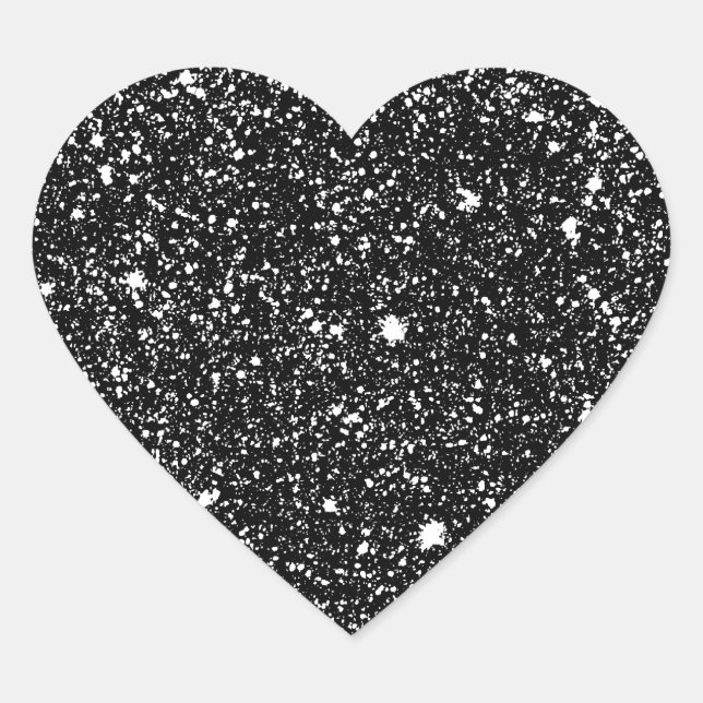 Black Sparkle Stars Heart Sticker (Front)
