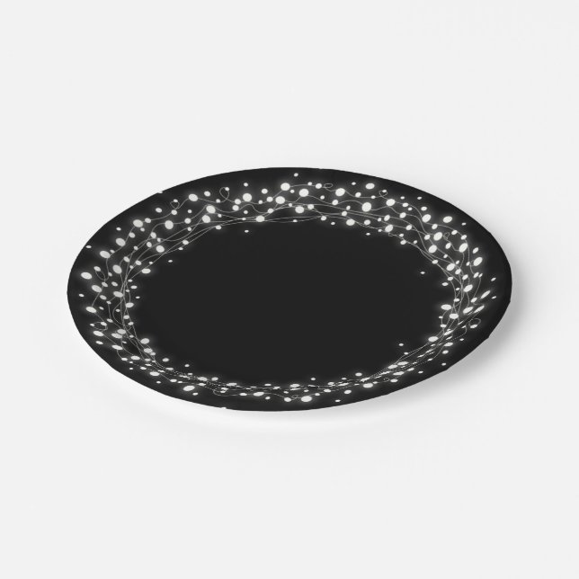 Black Sparkling Lights Christmas Paper Plate (Angled)