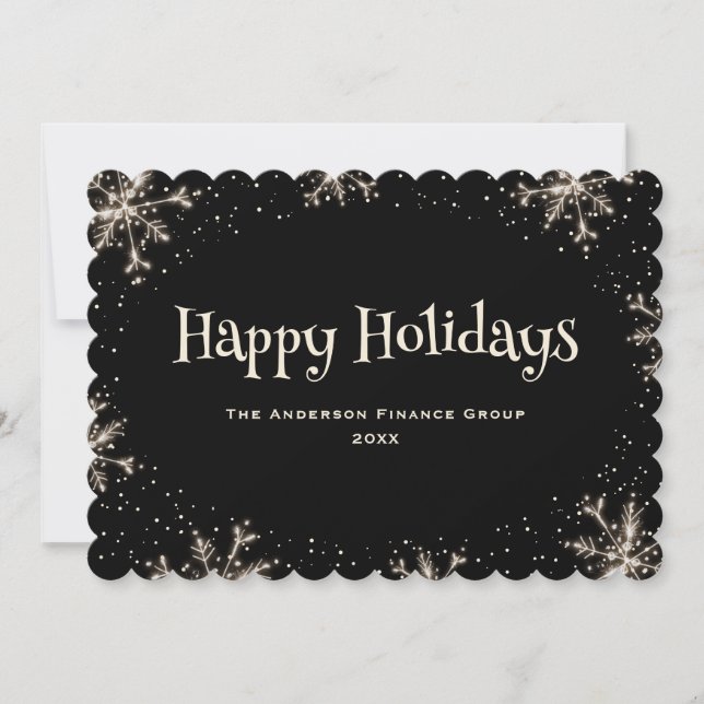 Black Sparkling Snowflakes Corporate Business Holiday Card (Front)