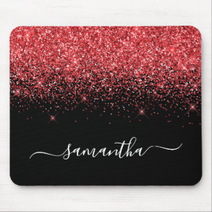Black Sparkly Red Glitter Elegant Name Mouse Pad
