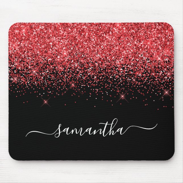 Black Sparkly Red Glitter Elegant Name Mouse Pad (Front)