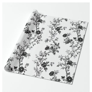 Black Sparse Chinoiserie Floral Garden Party Wrapp Wrapping Paper