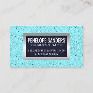 Black Speckled Blue Background   Silver Metallic Business Card