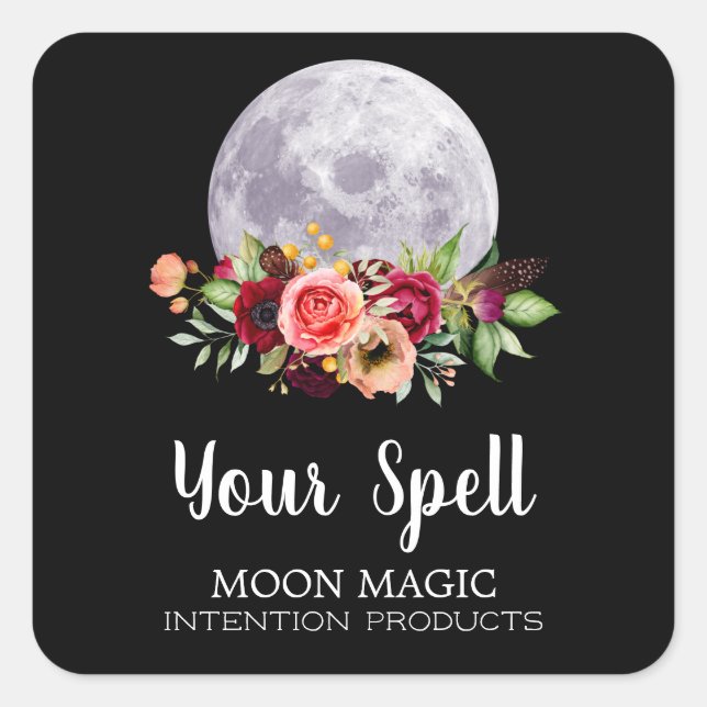 Black Spell Jar Stickers With Moon And Flowers (Front)