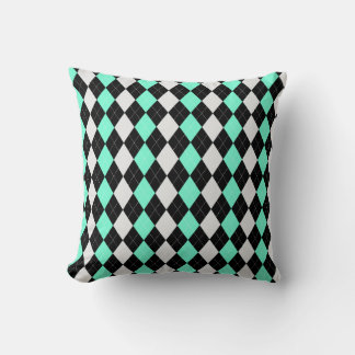 Black & SPENDTHRIFT GREEN Diamonds ARGYLE Pattern Cushion