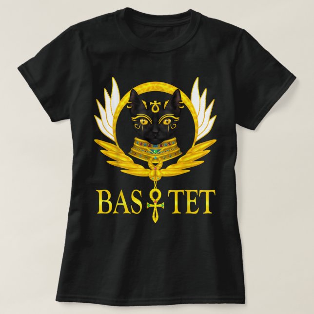 black sphynx cat goddess bastet wings ankh horus e T-Shirt (Design Front)