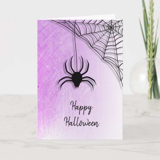 Black Spider and Web Happy Halloween Card (Front)