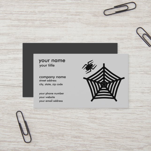 Black Spider and Web Silhouette Horizontal Business Card (Front/Back In Situ)