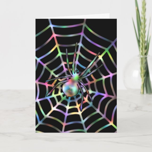 Black Spider in Web Halloween Card (Front)