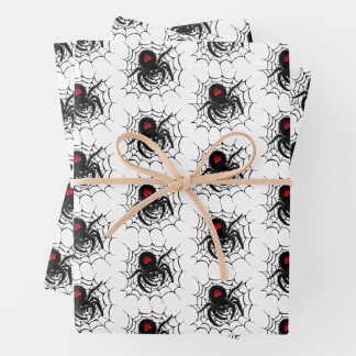Black Spider in Web Wrapping Paper Sheet