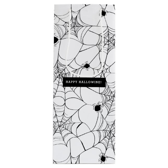 Black Spider Web Halloween Hallowine Wine Gift Bag (Front)