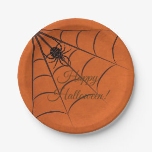 Black Spider & Web Halloween Paper Plate
