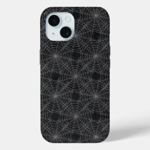 Black Spider Webs Halloween Grunge iPhone 15 Case
