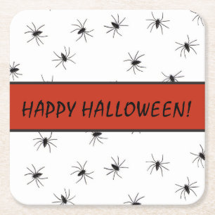Black Spiders on White Paper Coaster
