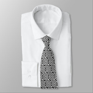 Black Spiral Circles on White Tie
