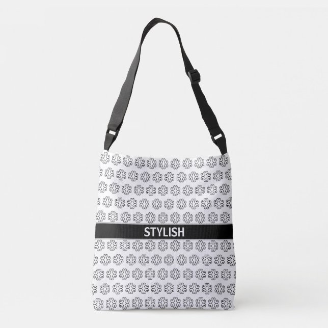Black spiral vector pattern on white crossbody bag (Back)