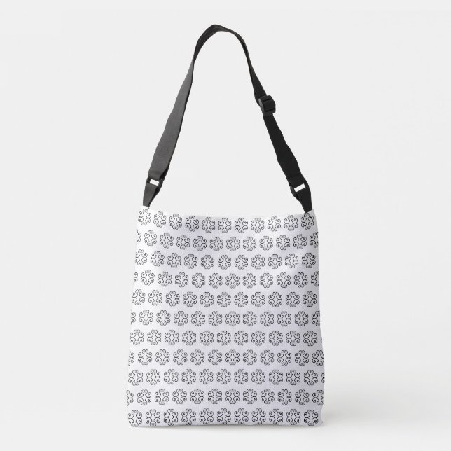 Black spiral vector pattern on white crossbody bag (Back)