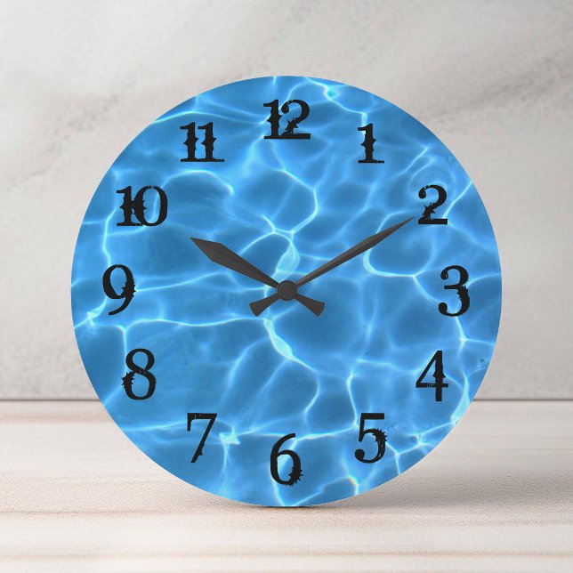 Black Splash Numbers Aqua Blue Swimming Pool Large Clock (Black Splash Numbers Aqua Blue Swimming Pool Large Clock)