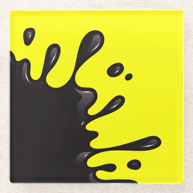 Black splat on Yellow Glass Coaster (Front)