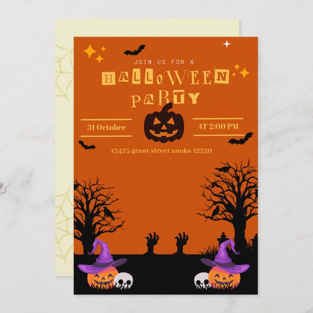 black Spooktacular Halloween Birthday Invitation (Front/Back)
