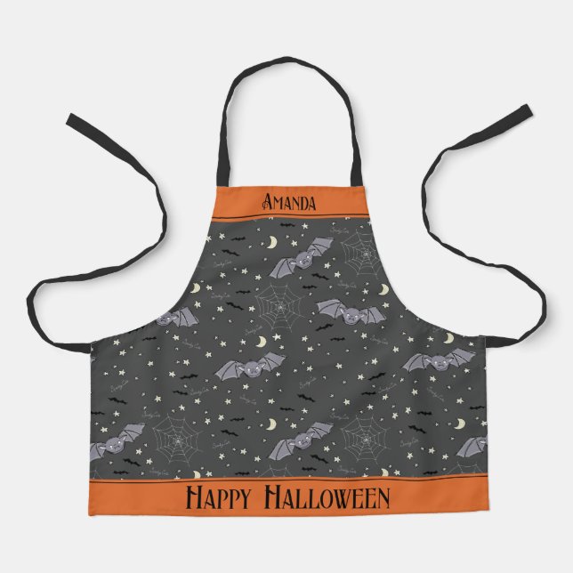 Black Spooky Cute Bats Kids Apron (Front)