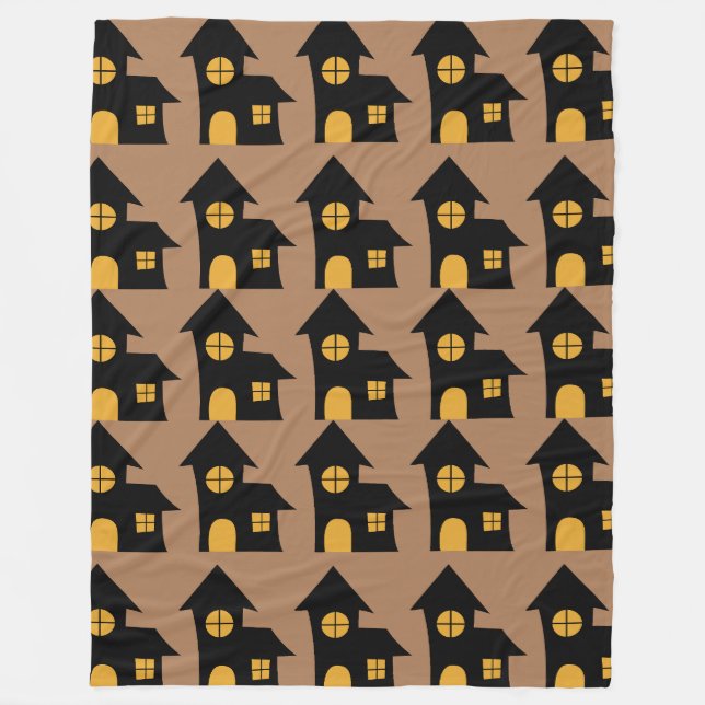 Black Spooky House Pattern Fleece Blanket (Front)