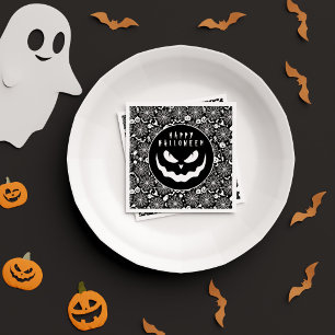 Black Spooky Pumpkin Face Happy Halloween Party Napkin