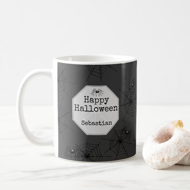Black Spooky Spider Halloween Mug (With Donut)