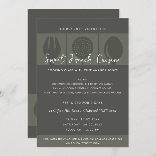 BLACK SPOON FORK COOKING CLASS INVITE TEMPLATE (Front/Back)