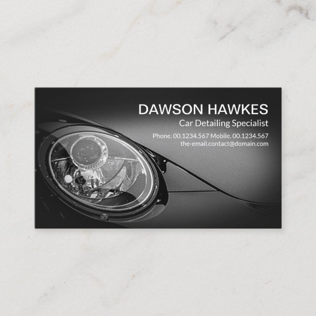 Black Sports Car Headlights Auto Detailer  Business Card (Front)