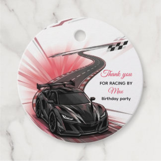 Black Sports Car Racing Kids Birthday Party Favour Tags