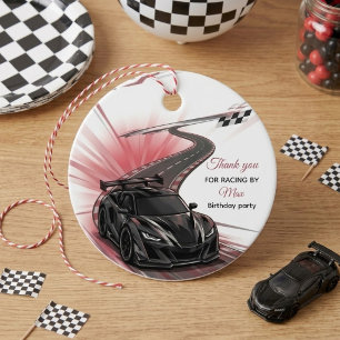Black Sports Car Racing Kids Birthday Party Favour Tags