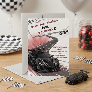 Black Sports Car Racing Kids Birthday Party Invitation
